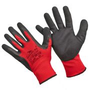 П - N2001 L VAREZKI  Красный нейлон с Черным ПЕСЧАНЫМ  покрытием перчатки 12/240