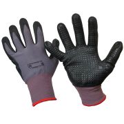 П168  Перчатки СЕРЫЕ  нейлоновые с ЧЕРНЫМ вспененным покрытием ТОЧКОЙ  (12/240)